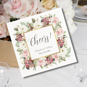 Cheers Mauve Pink Florals Gold Lijst Wedding Servet