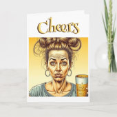 Cheers! Messy Bun Holding Een Tap Bier Verjaardag Kaart (Voorkant)