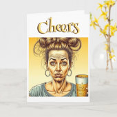 Cheers! Messy Bun Holding Een Tap Bier Verjaardag Kaart (Gele Bloem)