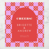 Cheers Mid Century Retro Red Pink Arch Weddenschap Wijn Etiket (Enkel label)