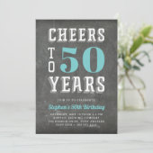 Cheers Milestone Birthday Party Invitation | Teal Kaart (Staand voorkant)