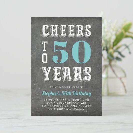 Cheers Milestone Birthday Party Invitation | Teal Kaart (Staand voorkant)