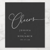 Cheers Minimal Black Script Elegant Wedding Favor Wijn Etiket (Enkel label)