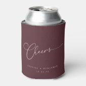 Cheers Minimal Bourgundy Script Custom Wedding Blikjeskoeler (Blikje Voorkant)