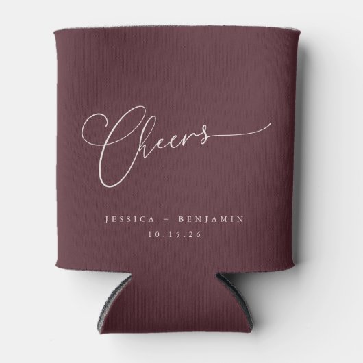 Cheers Minimal Bourgundy Script Custom Wedding Blikjeskoeler (Voorkant)