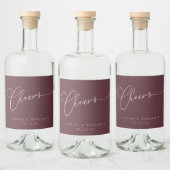 Cheers Minimal Bourgundy Script Custom Wedding Likeurfles Etiket (Flessen)