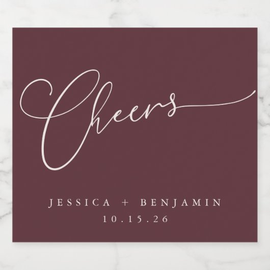 Cheers Minimal Bourgundy Script Custom Wedding Likeurfles Etiket (Enkel label)