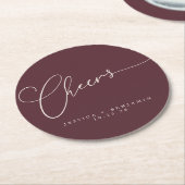 Cheers Minimal Bourgundy Script Custom Wedding Ronde Kartonnen Onderzetter (Gebogen)