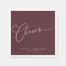 Cheers Minimal Bourgundy Script Custom Wedding Servet