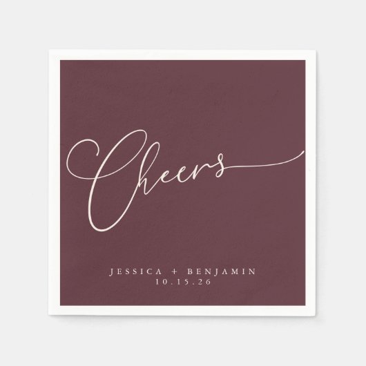 Cheers Minimal Bourgundy Script Custom Wedding Servet (Voorkant)