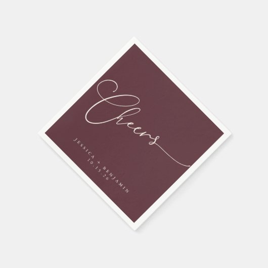 Cheers Minimal Bourgundy Script Custom Wedding Servet (Hoek)
