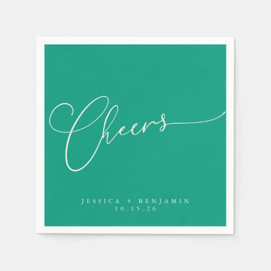 Cheers Minimal Emerald Green Script Custom Wedding Servet (Voorkant)