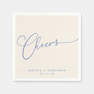 Cheers Minimal Ivory Blauwe Script Huwelijksweddin Servet
