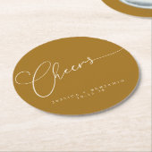 Cheers Minimal Mustard Gold Script Custom Wedding Ronde Kartonnen Onderzetter (Gebogen)