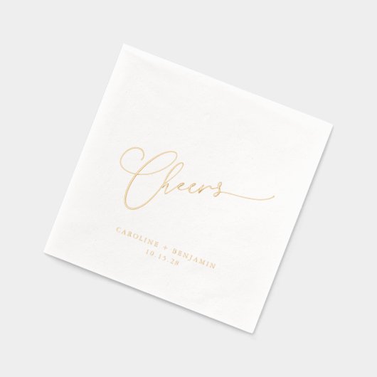Cheers Minimal Script Custom Wedding Elegant Goud Folie Servetten (Links)