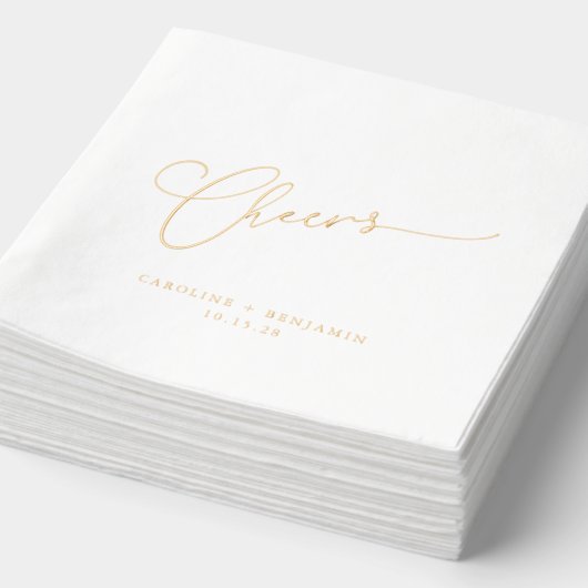 Cheers Minimal Script Custom Wedding Elegant Goud Folie Servetten (Detail)