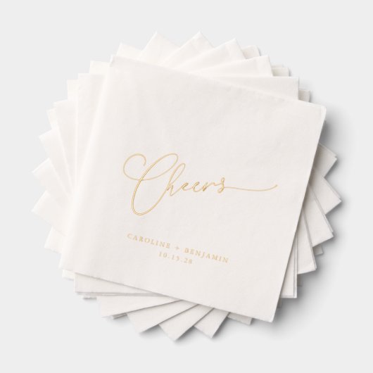 Cheers Minimal Script Custom Wedding Elegant Goud Folie Servetten (Insitu (Gestapeld))