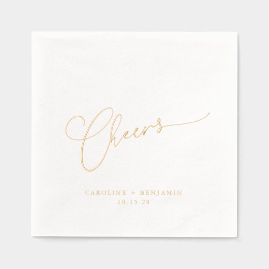 Cheers Minimal Script Custom Wedding Elegant Goud Folie Servetten (Voorkant)