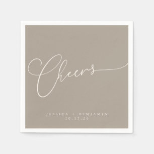 Cheers Minimal Taupe Brown Script Custom Wedding Servet