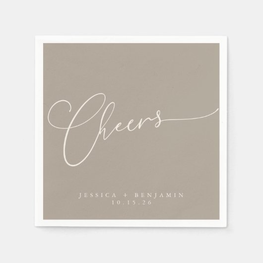 Cheers Minimal Taupe Brown Script Custom Wedding Servet (Voorkant)