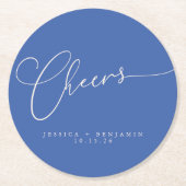 Cheers Minimale Franse blauwe Script Aangepast huw Ronde Kartonnen Onderzetter (Voorkant)