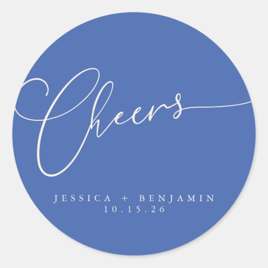 Cheers Minimale Franse blauwe Script Aangepast huw Ronde Sticker (Voorkant)