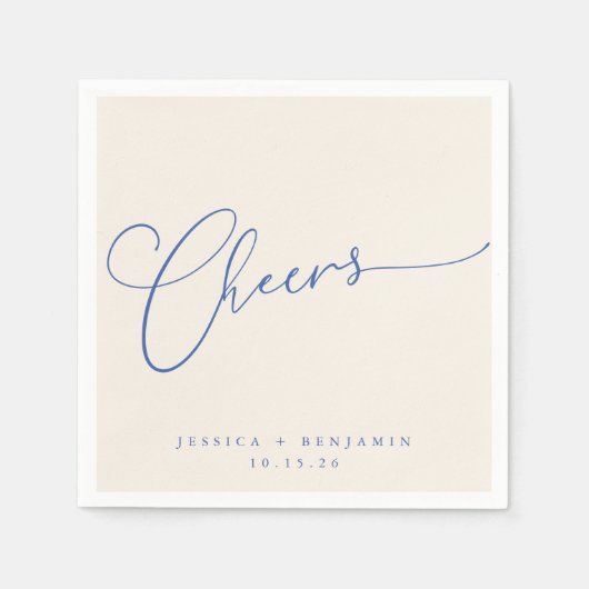 Cheers Minimale Ivory Blue Script Custom Wedding Servet (Voorkant)