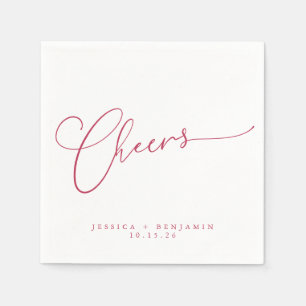 Cheers Minimale magenta White Script Custom Weddin Servet