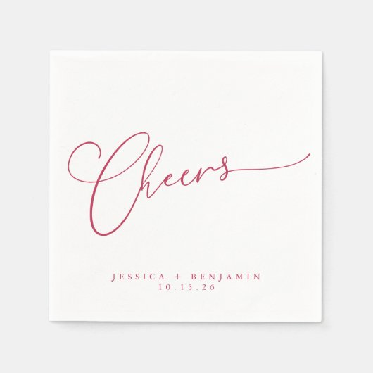 Cheers Minimale magenta White Script Custom Weddin Servet (Voorkant)