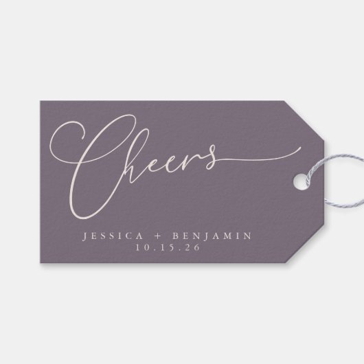 Cheers Minimale Paarse puistjes Aangepaste bruilof Cadeaulabel (Voorkant (Horizontaal))