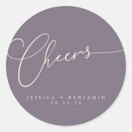 Cheers Minimale Paarse puistjes Aangepaste bruilof Ronde Sticker
