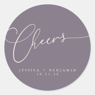 Cheers Minimale Paarse puistjes Aangepaste bruilof Ronde Sticker