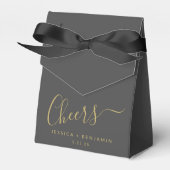 Cheers Minimalist Black en Gold Custom Wedding Bedankdoosjes (Voorkant Zijde)