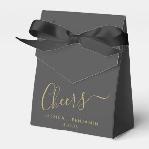 Cheers Minimalist Black en Gold Custom Wedding Bedankdoosjes
