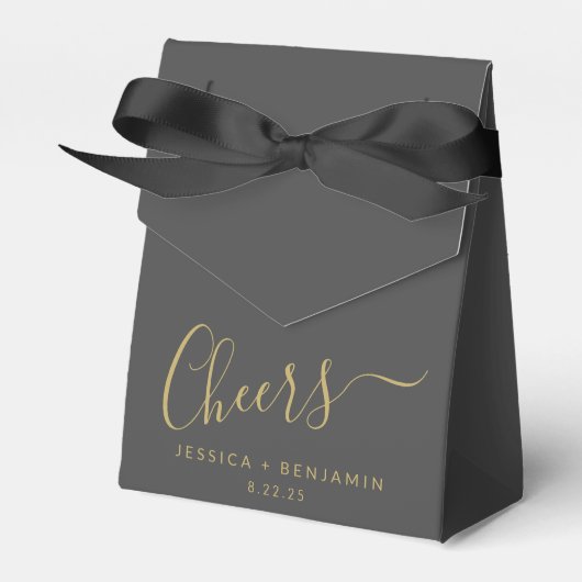 Cheers Minimalist Black en Gold Custom Wedding Bedankdoosjes (Voorkant Zijde)