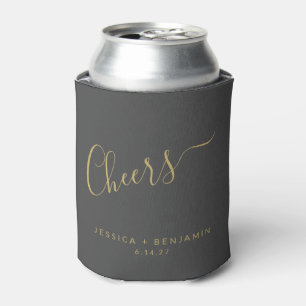 Cheers Minimalist Black en Gold Custom Wedding Blikjeskoeler
