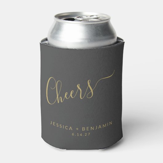 Cheers Minimalist Black en Gold Custom Wedding Blikjeskoeler (Blikje Voorkant)