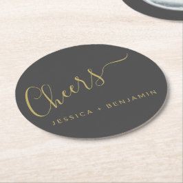 Cheers Minimalist Black en Gold Custom Wedding Ronde Kartonnen Onderzetter