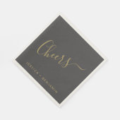 Cheers Minimalist Black en Gold Custom Wedding Servet (Hoek)