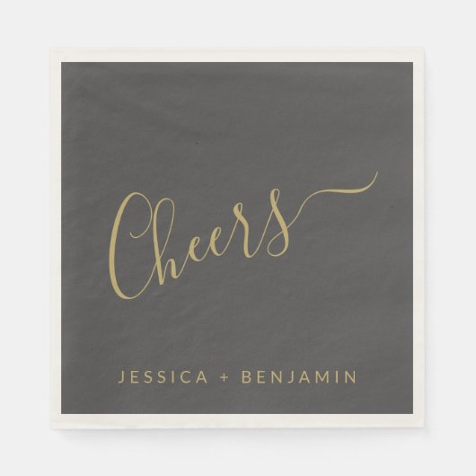 Cheers Minimalist Black en Gold Custom Wedding Servet (Voorkant)