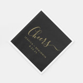Cheers Minimalist Black en Gold Custom Wedding Servet (Hoek)