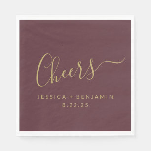 Cheers minimalist Burgundy Gold Custom Wedding Servet