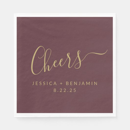 Cheers minimalist Burgundy Gold Custom Wedding Servet (Voorkant)