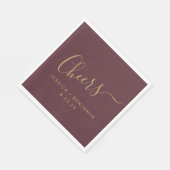 Cheers minimalist Burgundy Gold Custom Wedding Servet (Hoek)