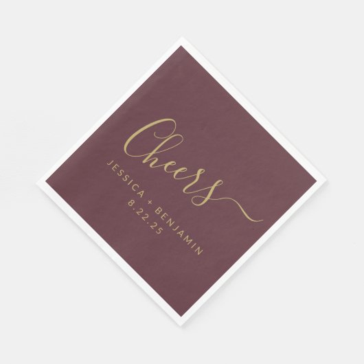 Cheers minimalist Burgundy Gold Custom Wedding Servet (Hoek)