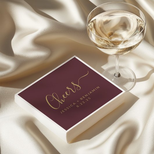 Cheers minimalist Burgundy Gold Custom Wedding Servet