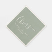 Cheers Minimalist Dusty Sage Custom Wedding Servet (Hoek)