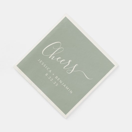 Cheers Minimalist Dusty Sage Custom Wedding Servet (Hoek)