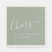 Cheers Minimalist Dusty Sage Custom Wedding Servet (Voorkant)