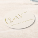 Cheers Minimalist Ecru en Gold Custom Wedding Ronde Kartonnen Onderzetter<br><div class="desc">Onderzetter voor gepersonaliseerd  voor Ecru- en Gold Wedding</div>